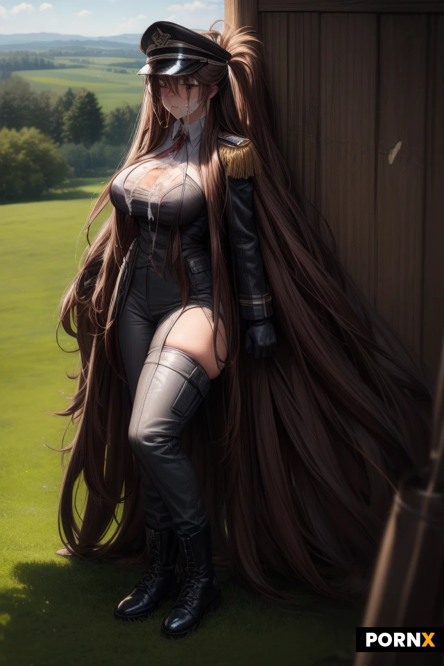 1 Women, 20 years old, long olive trench coat, long pants, gloves, boots, news boy cap, long messy brown hair, midnight, countryside, busty, big breasts, thick thighs,