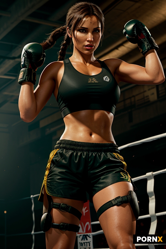 Lara Croft wearing a sports bra