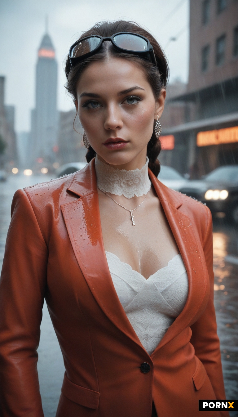 A beautiful woman with white skin and dark brown hair in a short