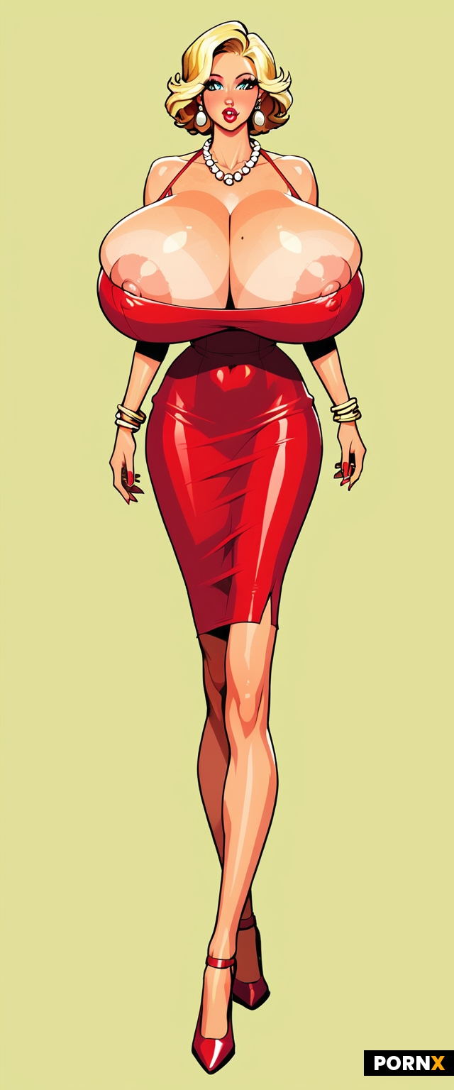 The fictional image portrays a gorgeous blonde woman with exaggerated features