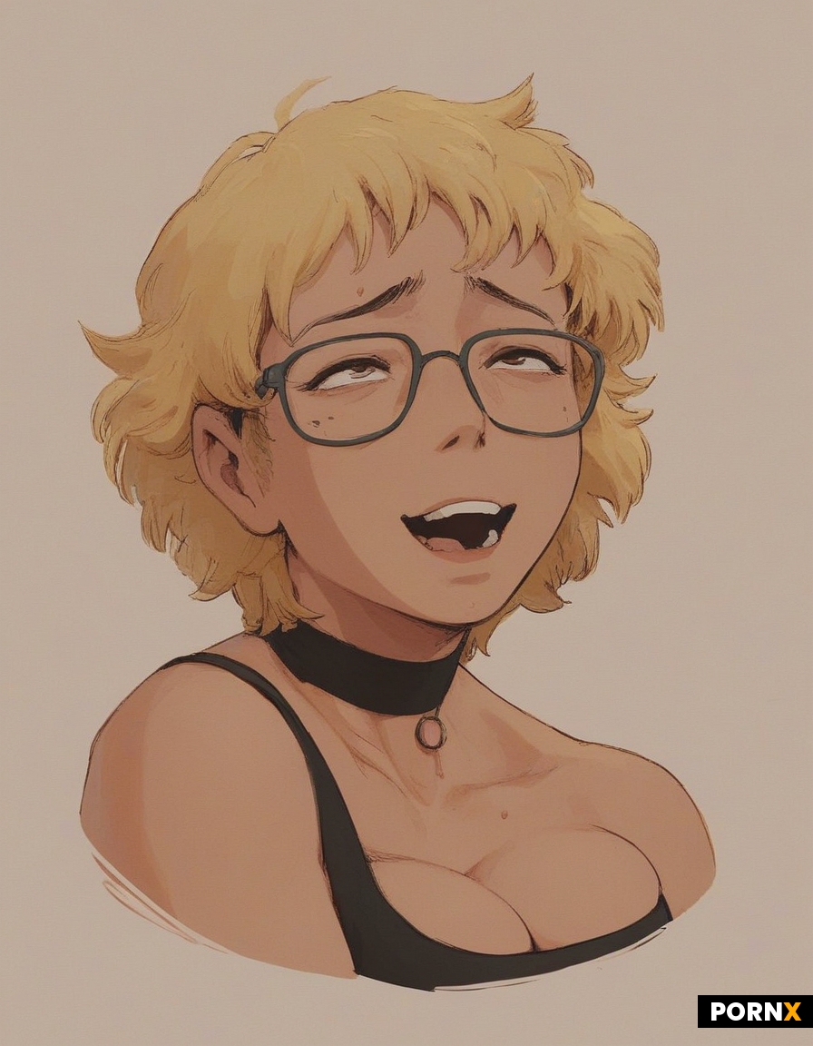 A cute 20-year-old busty latina nerd with glasses wears a choker