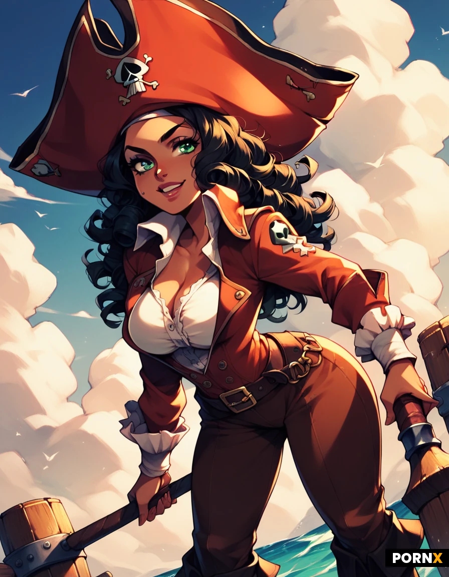 Cuban,Pirate,Busty,Curvy,Short Stack,Cute,Green Eyes,Dark hair,Curly Hair