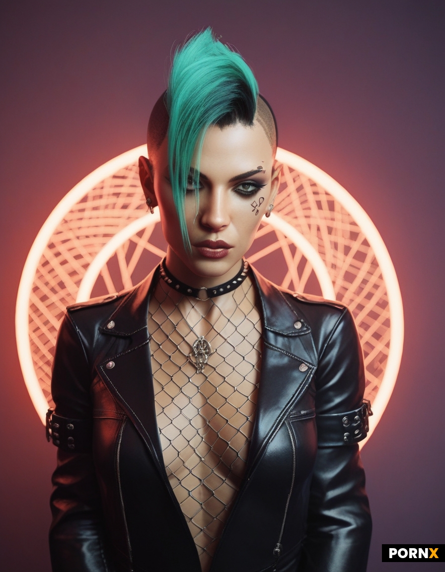 Green-haired 18-year-old punk with an undercut and small breasts shows her sweet