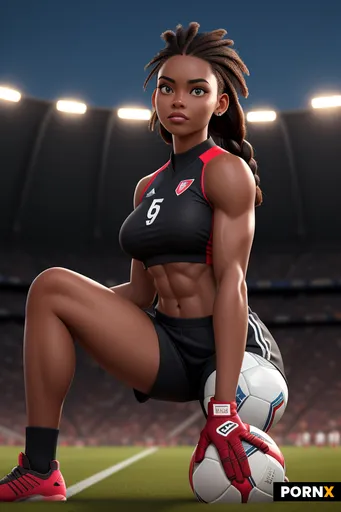 An athletic African woman in her early thirties with deep mahogany skin