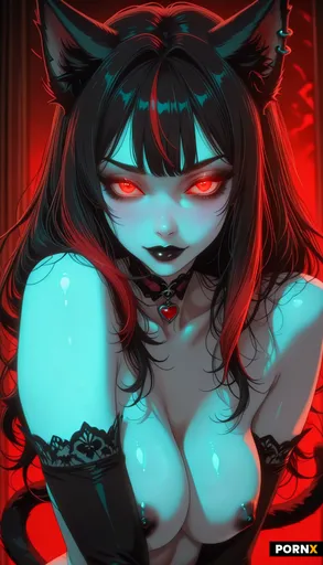a naked hot slutty goth catgirl