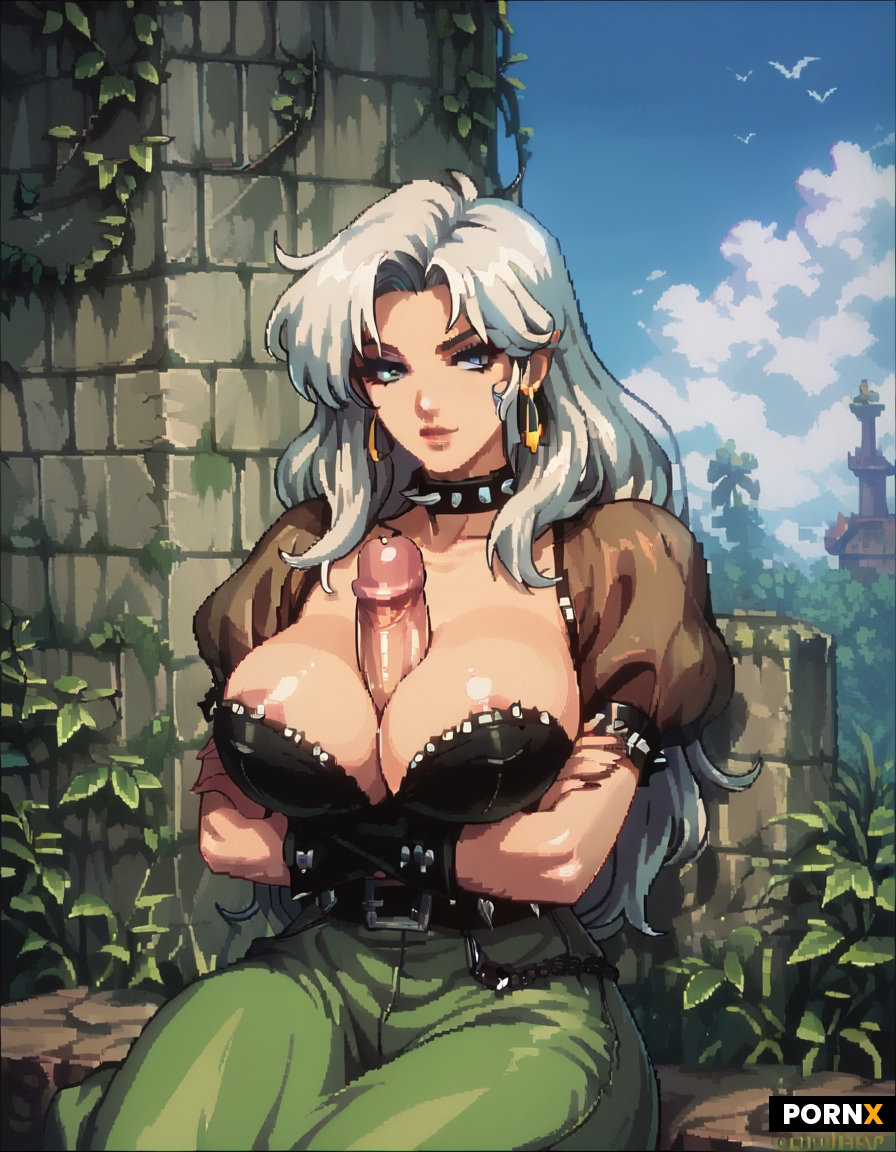 Busty white haired witch giving a titfuck
