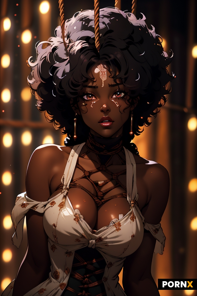 Ebony dark skinned African woman with an afro