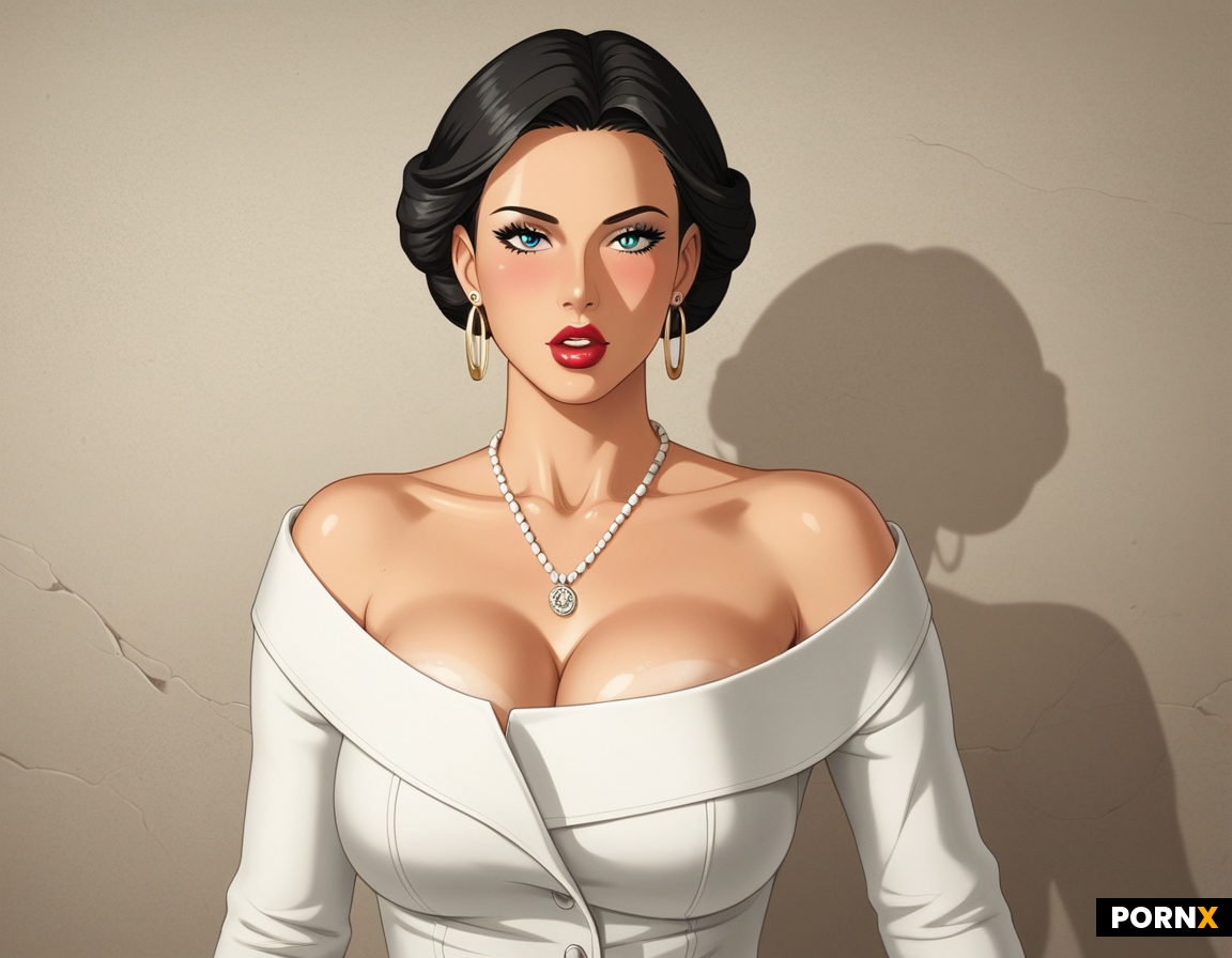 A striking Mexican woman with porcelain skin and flowing black hair stands in a pristine