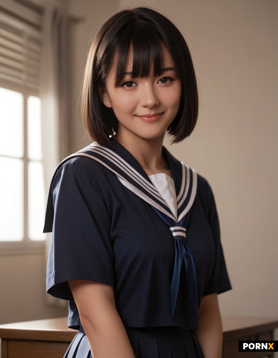 A 18 years old japanese woman has a short