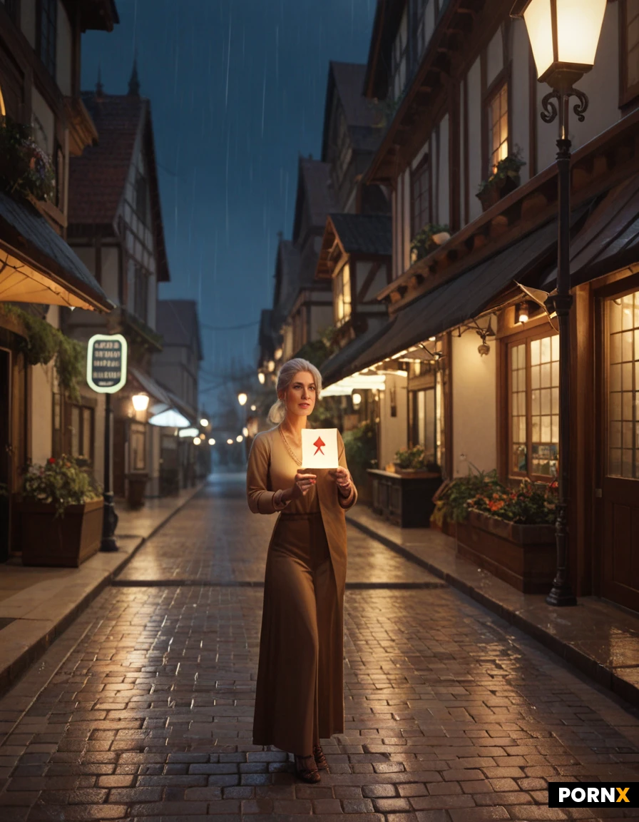 A fantasy apothecary storefront at night, rain-slick cobblestones, warm glowing windows, carved wooden sign reading exactly "ZELIE & CO" in gold serif letters, one letter subtly flickering, cinematic dusk light