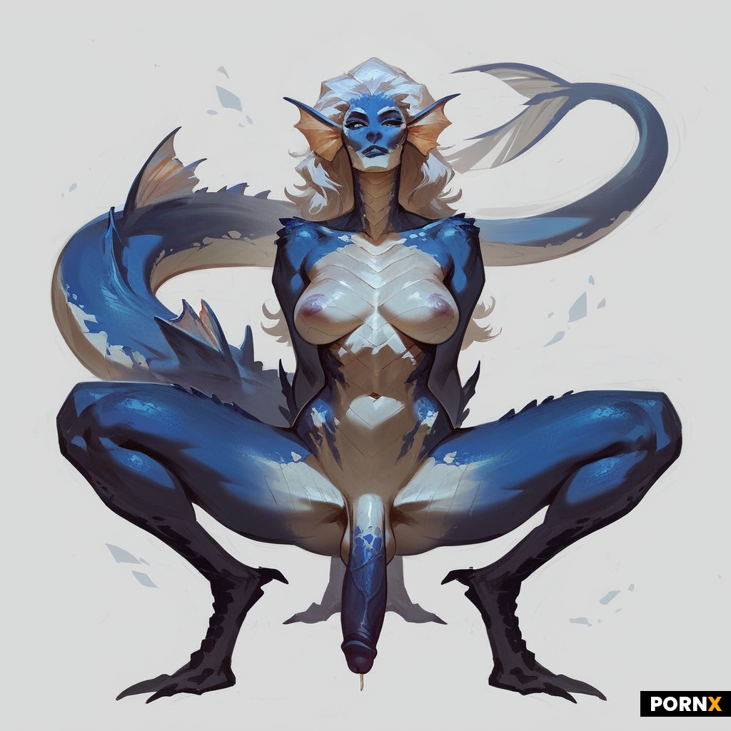concept-art oil-painterly: white alien skin + futa fat penis + white hair + white background + naked