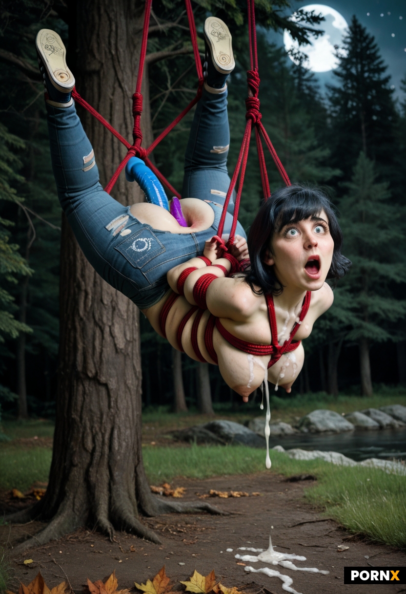 Close op of Woman tied in shibari suspension bondage