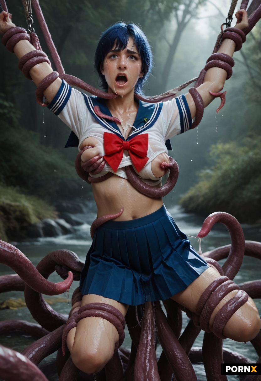 Irish Woman wearing wet blue anime sailor costume