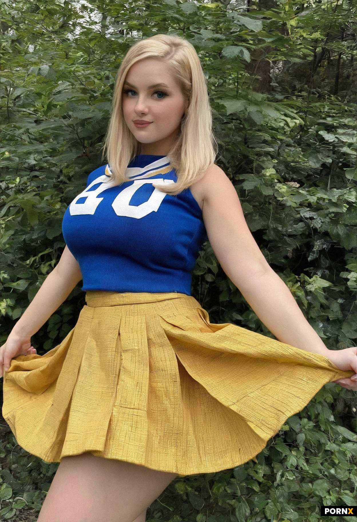 A beautiful 21 year old woman with blonde hair and blue eyes