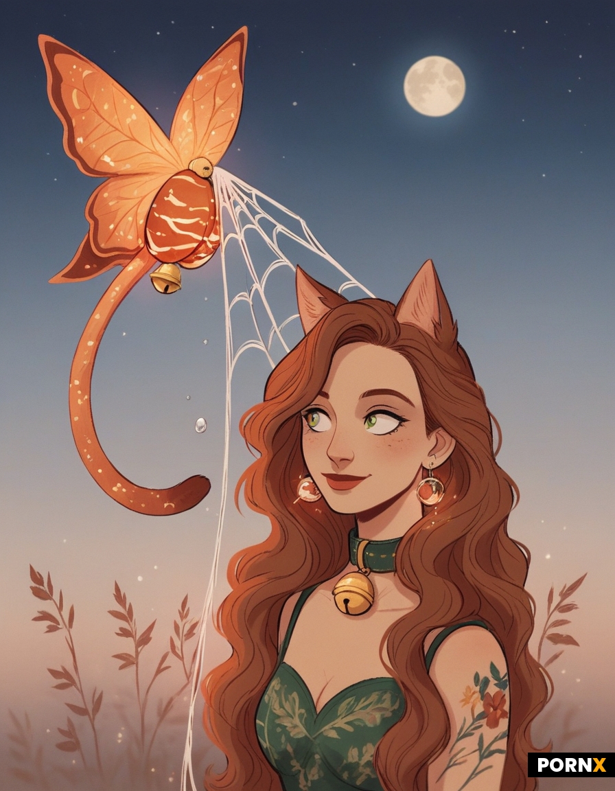 Woman cat with iridescent tail