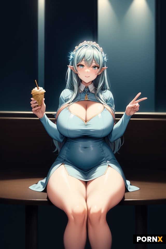 Busty woman with thick thighs and colossal breasts