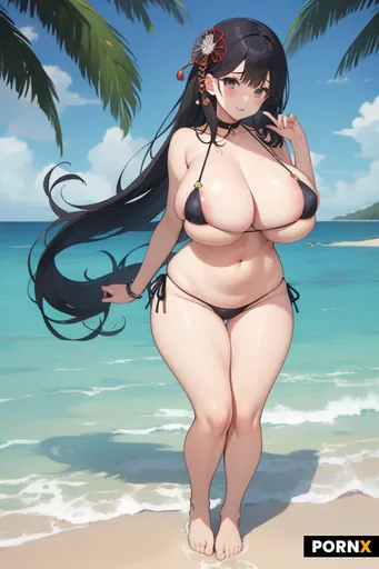 japanese female  huge bust  micro bikini  ocean full body
