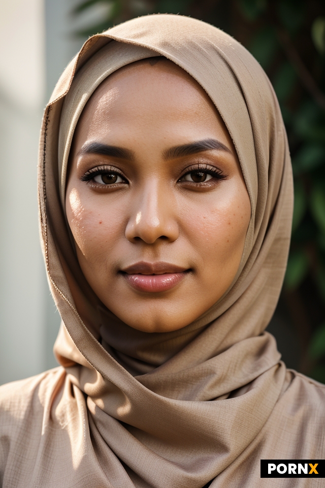 A realistic portrait of an Indonesian transgender Muslim woman wearing a modest hijab