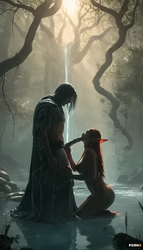 A voluptuous dark-elf woman with gigantic breasts