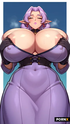 1girl absurdres black_gloves blue_dress breasts closed_mouth dress from_below gloves grey_hair highr