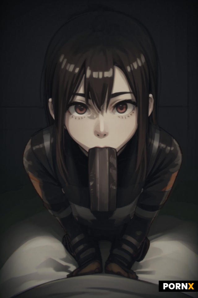 brunette female soldier doing a blow job for two men
