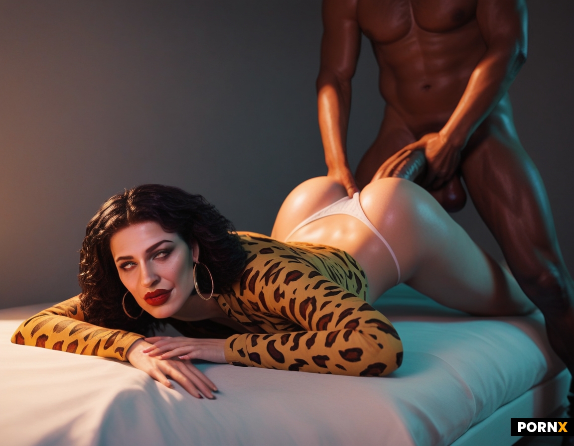 Man standing over woman with his huge massive cock held in hand ejecukating as she smiles at it