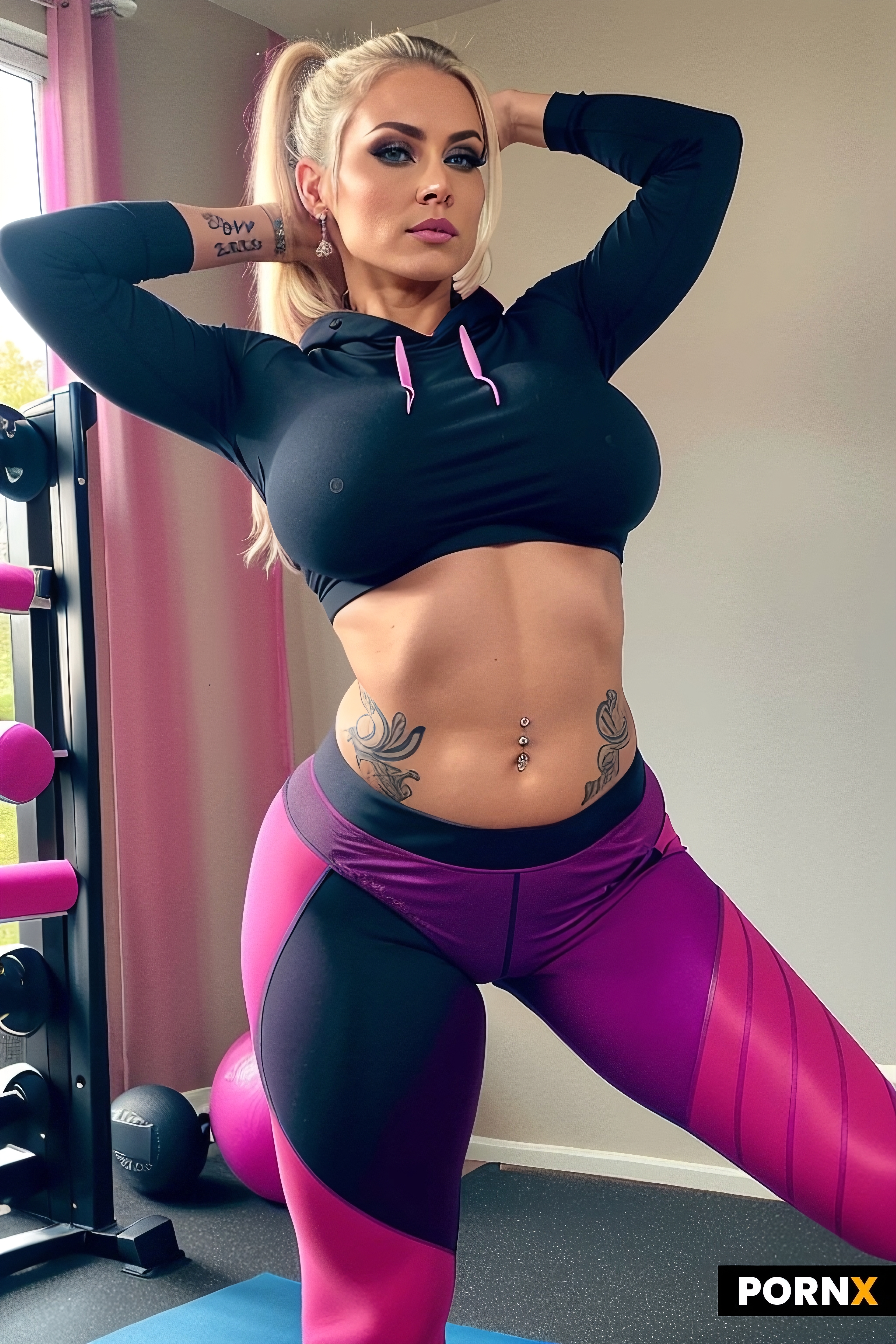 Action photo of woman stretching