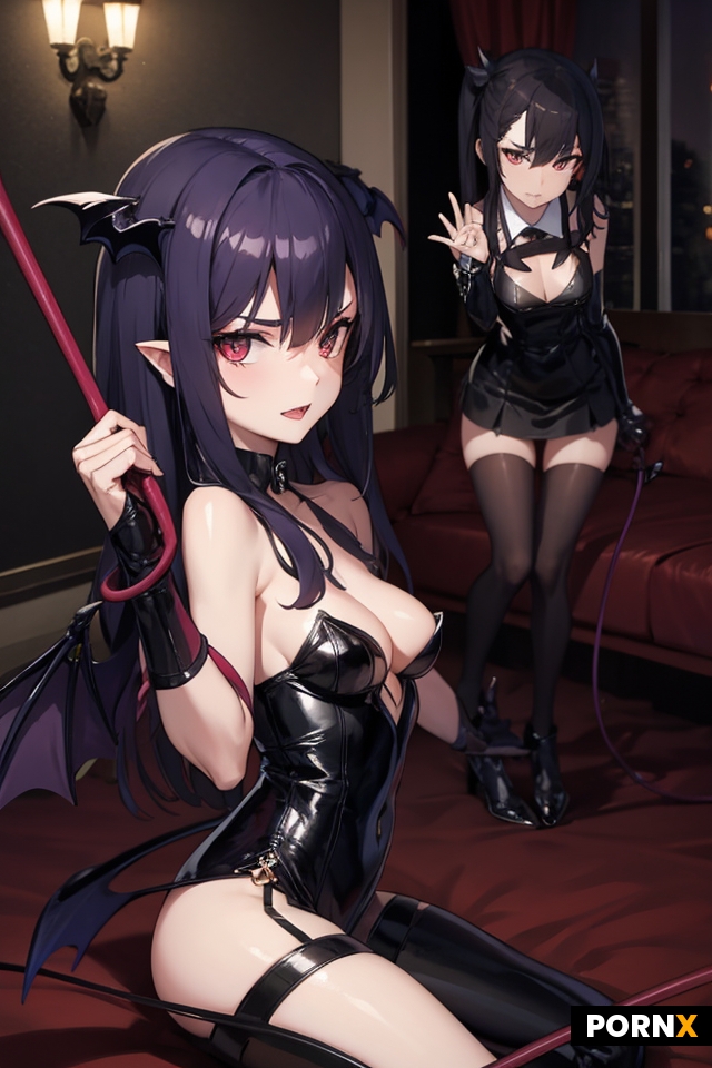 Thin and sly succubus take a whip