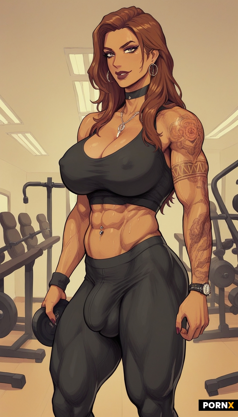 super sexy hot seductive super alpha dominant tattooed boss fitness trainer futanari with enormous m