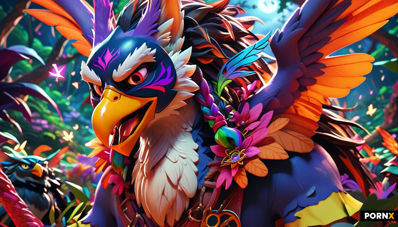 A black gryphon wearing a humanoid phantom of the opera style mask
