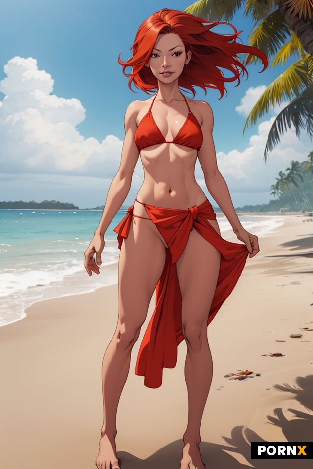 Skinny red haired woman