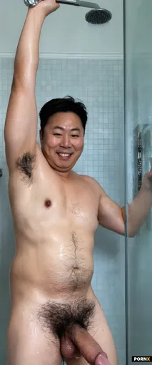 portrait of one korean woman standing taking a shower