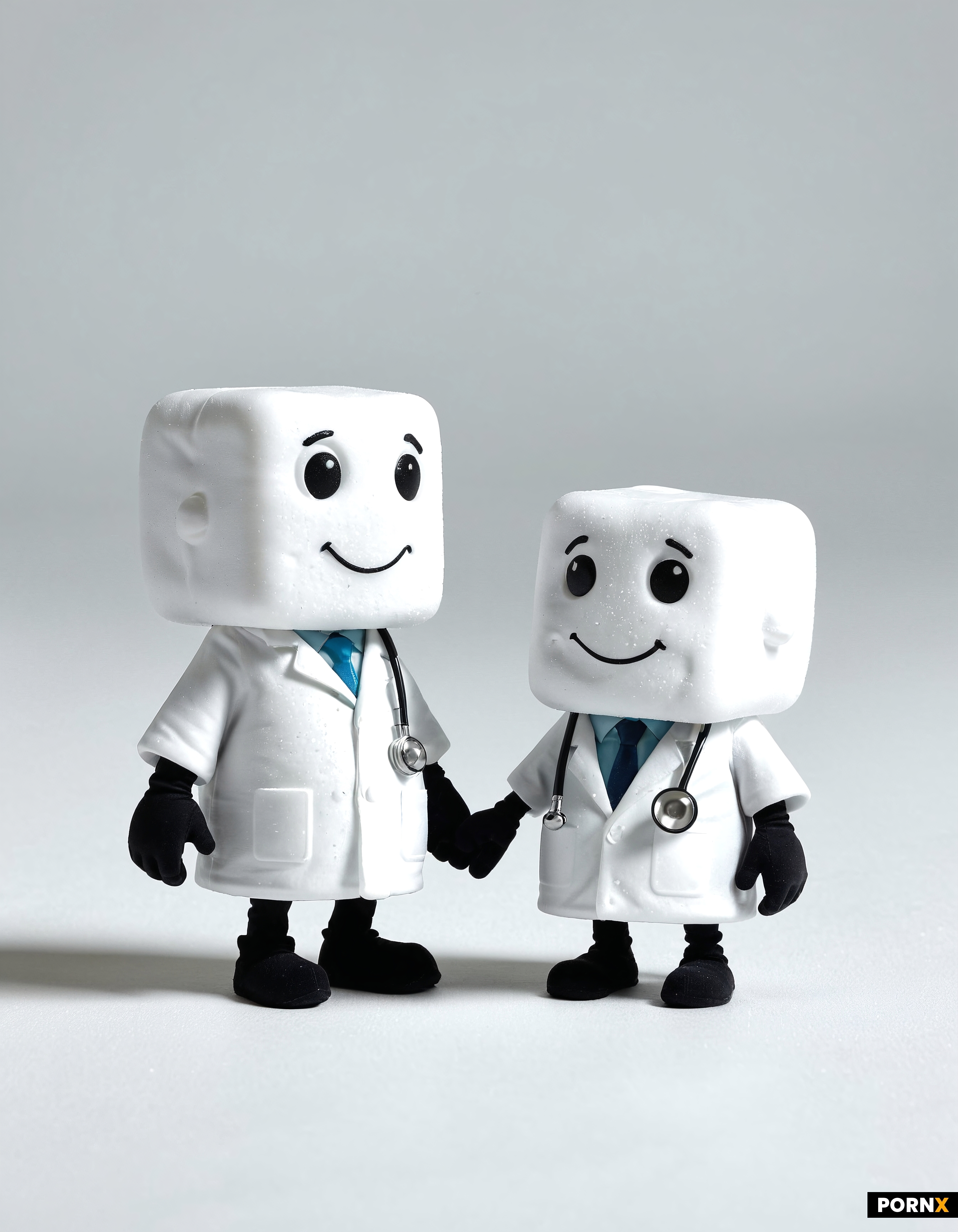 two mini  ice cubes talking to each other from a distant