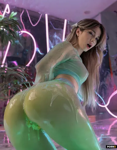 A svelte anime slime girl with luminous teal
