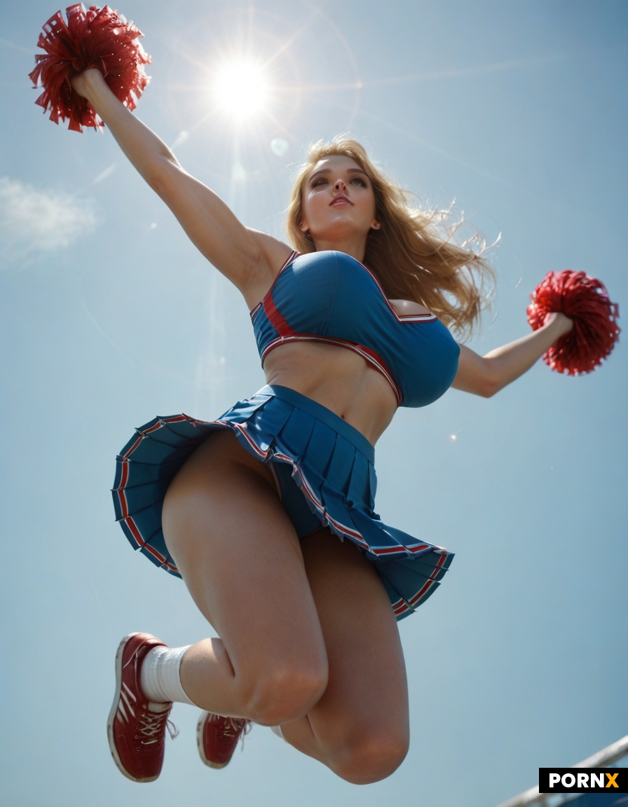 Cheerleader jumping on a trampoline