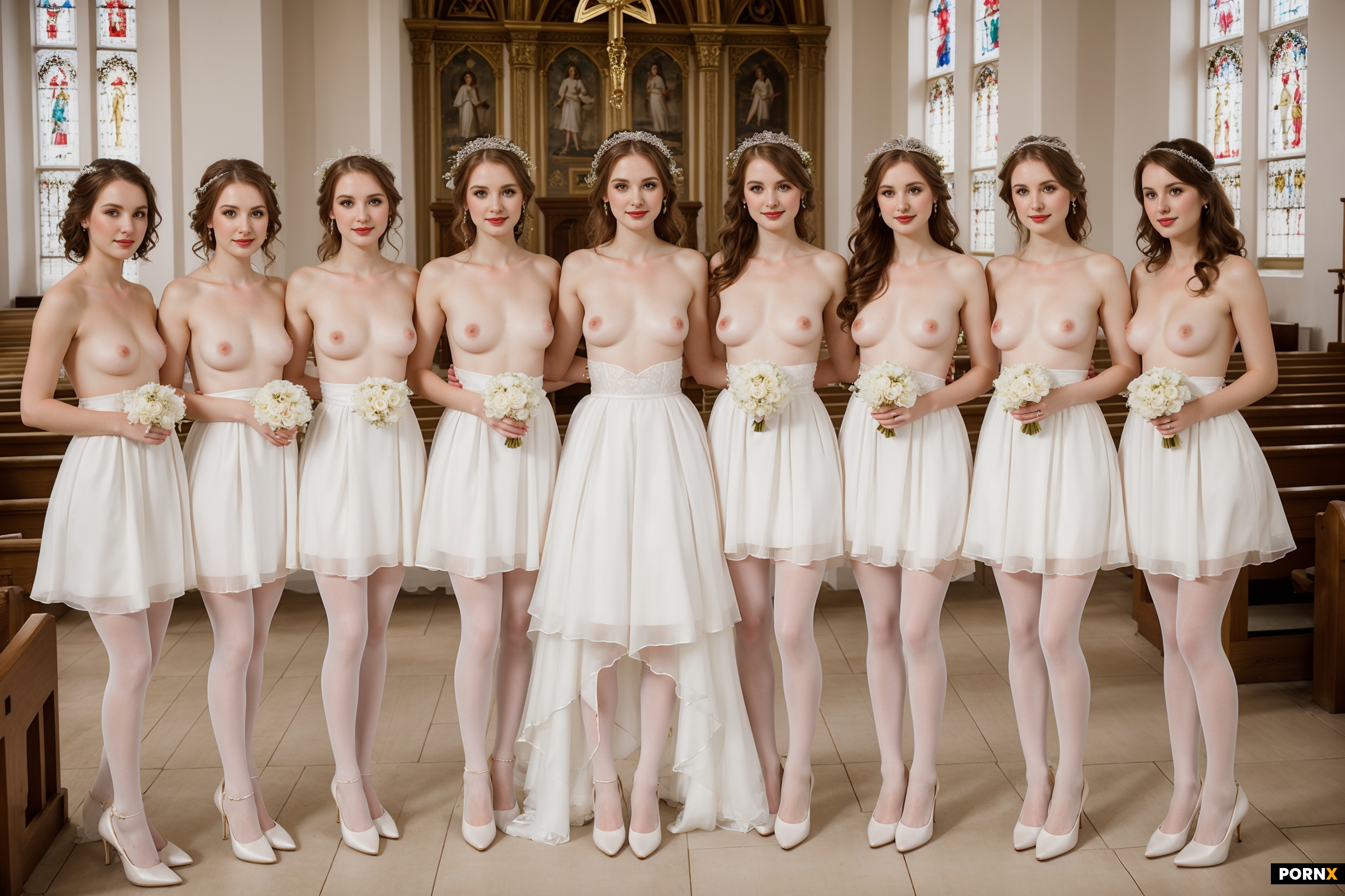 Beautiful bride and bridesmaids