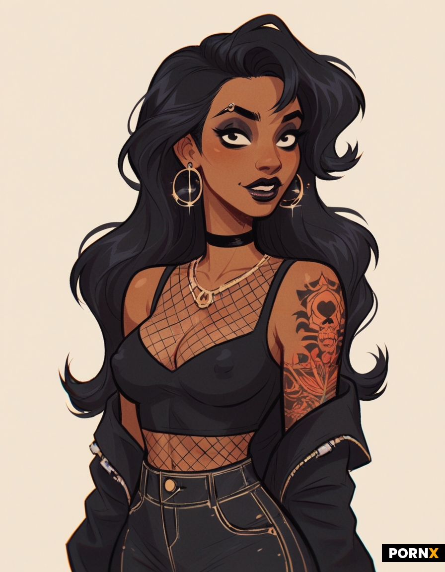 Cute adorable Beautiful thick covered in Tattoos long black hair dark skinned emo gothic natural bre