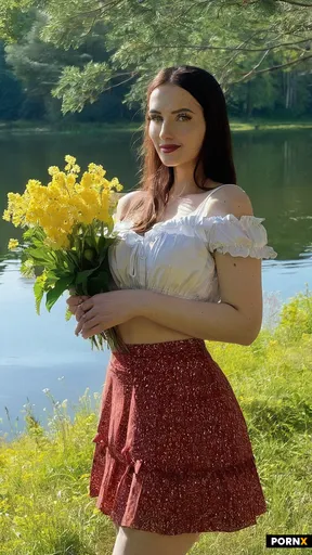 A professional medium shot of a slender 19yo woman with long