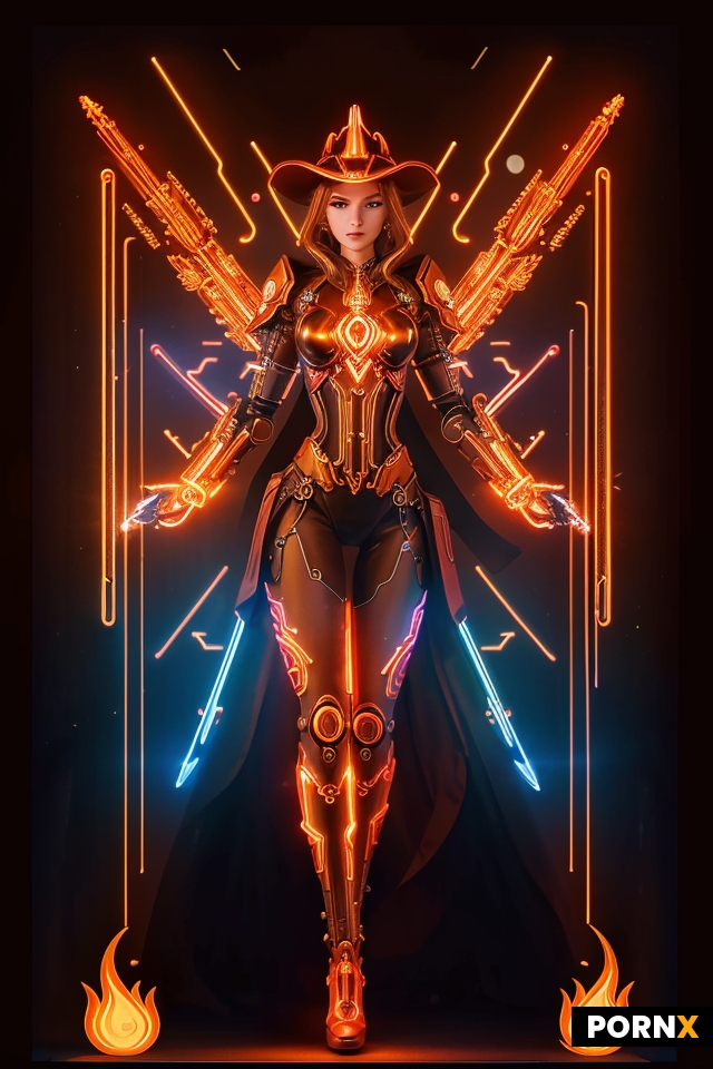 Design a card featuring a cyborg fire mage