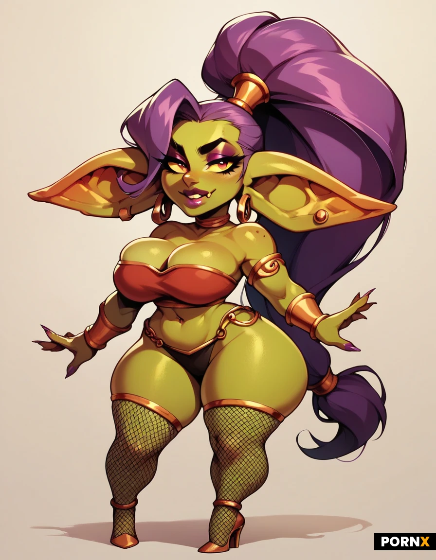 Goblin,Curvy,Busty,Short Stack,Genie outfit, Fishnet Stockings,Tube Top,Sexy