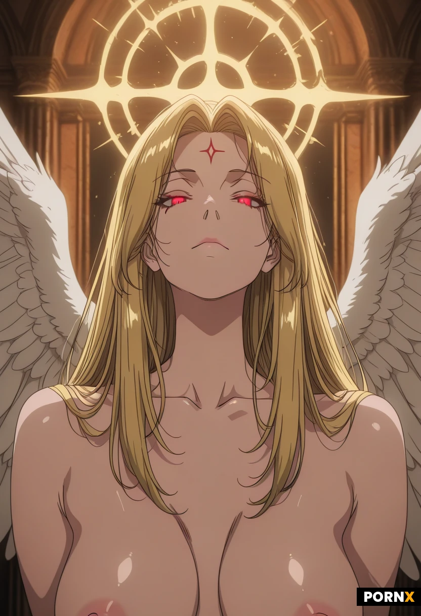 Angel wings
Solo woman
(sigil halo)
Bending over towards camera, ( )
(topless Warhammer armour)
Black Holy fire
(sparkling golden hair, long hair : 1.5)
(Metal half knight helmet that covers eyes and head but not mouth)
(90s anime cellshading art style 1.8)