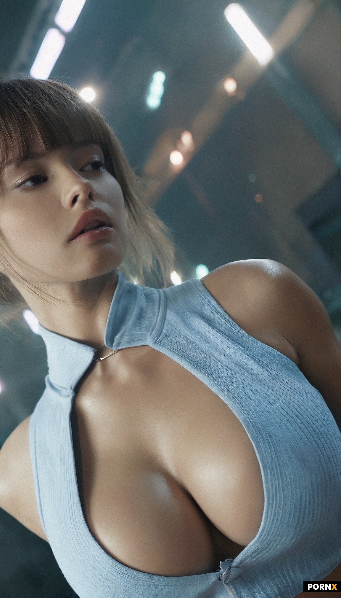 Close up on her cleavage