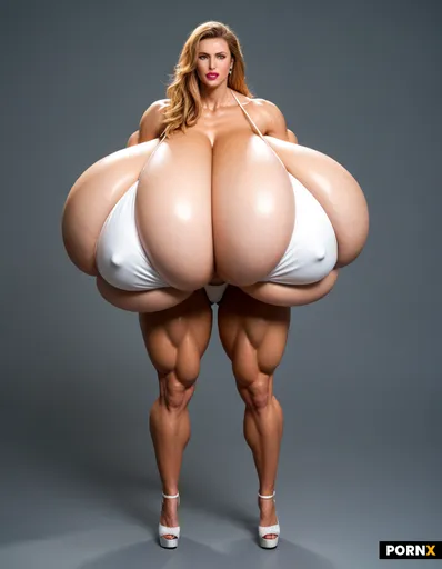 Full body image of a Super mega muscular female bodybuilder model