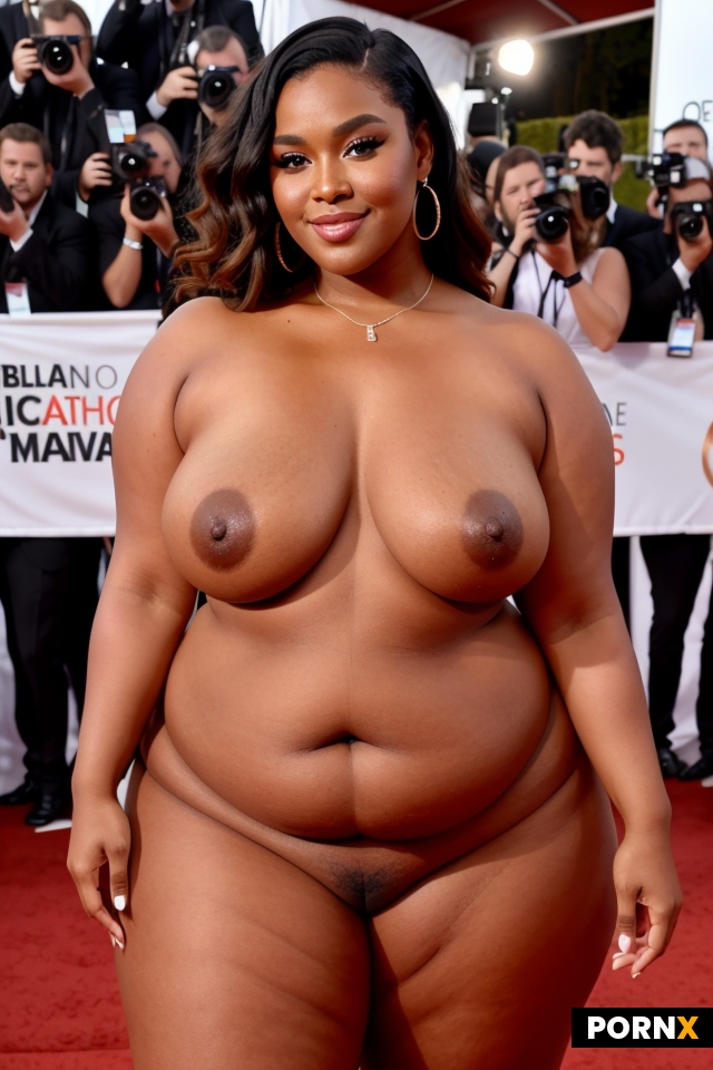 black plus sized celebrity posing nude on red carpet