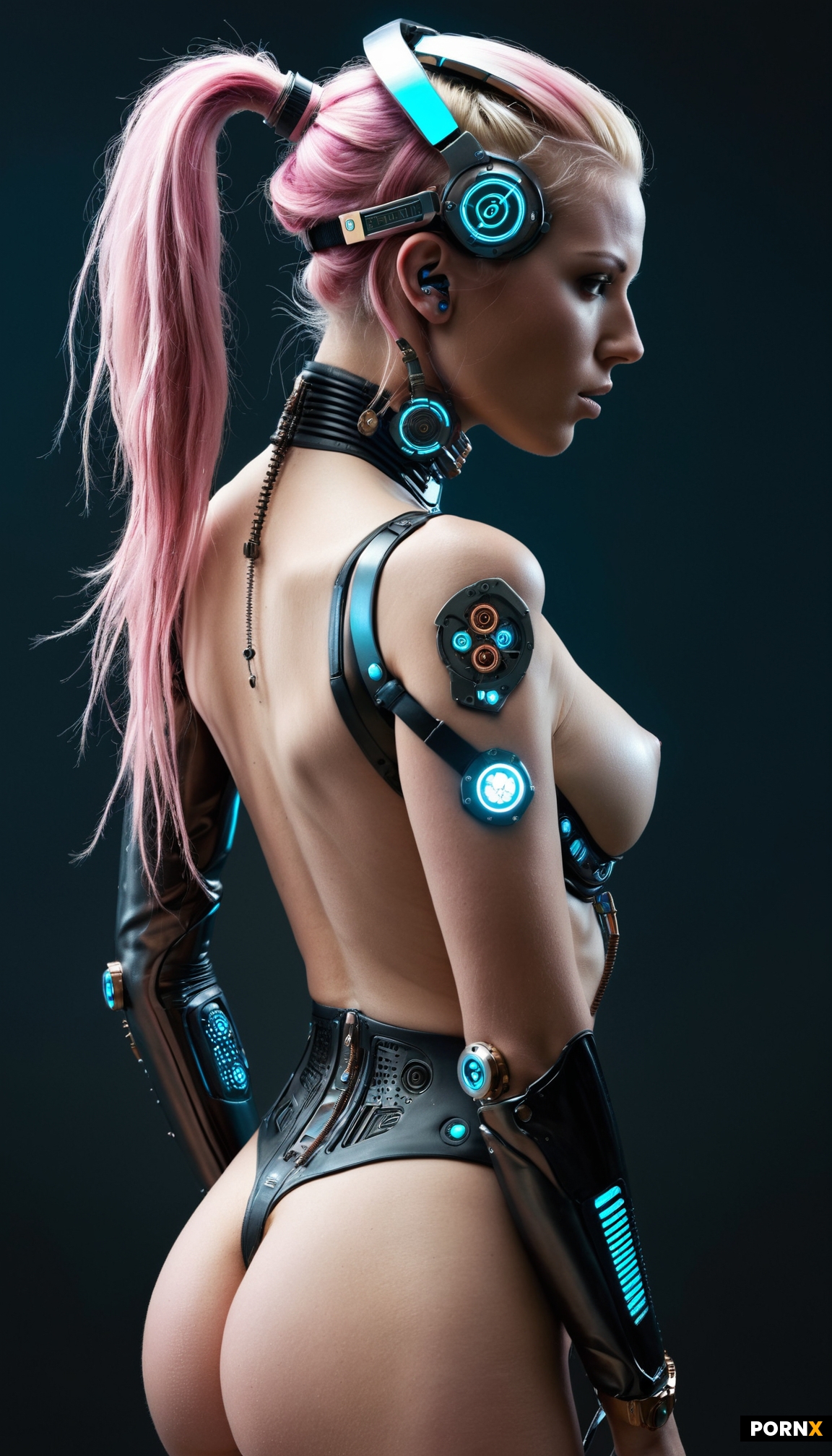 A woman is depicted in a futuristic