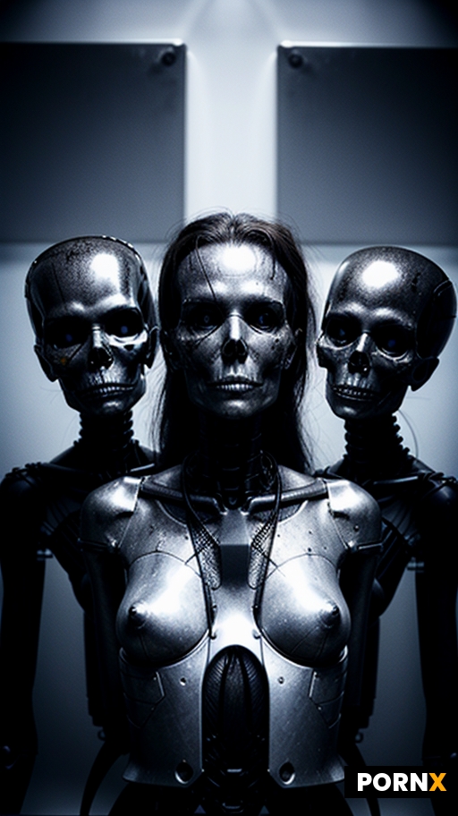 Four Terminators kiss each other boobs
