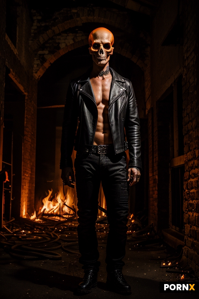 Hot demon biker with fire skull