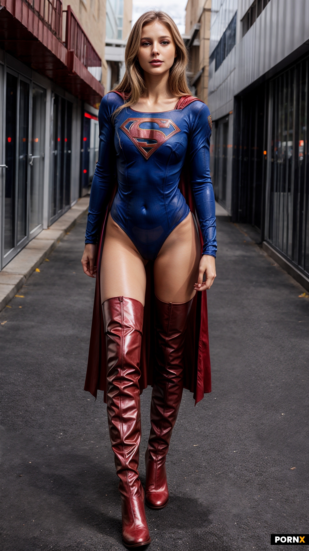 Supergirl transparent bodysuit overknee boots