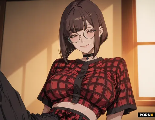 A stylish adult anime woman with a confident