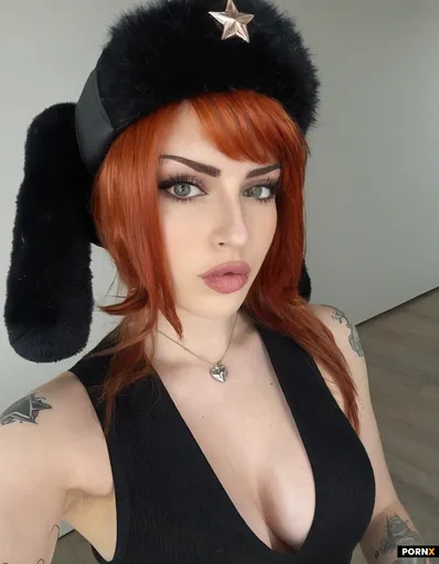Photorealistic selfie portrait of a sexy adult woman with pale fair skin